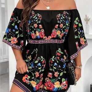 Floral Off-Shoulder Black Romper